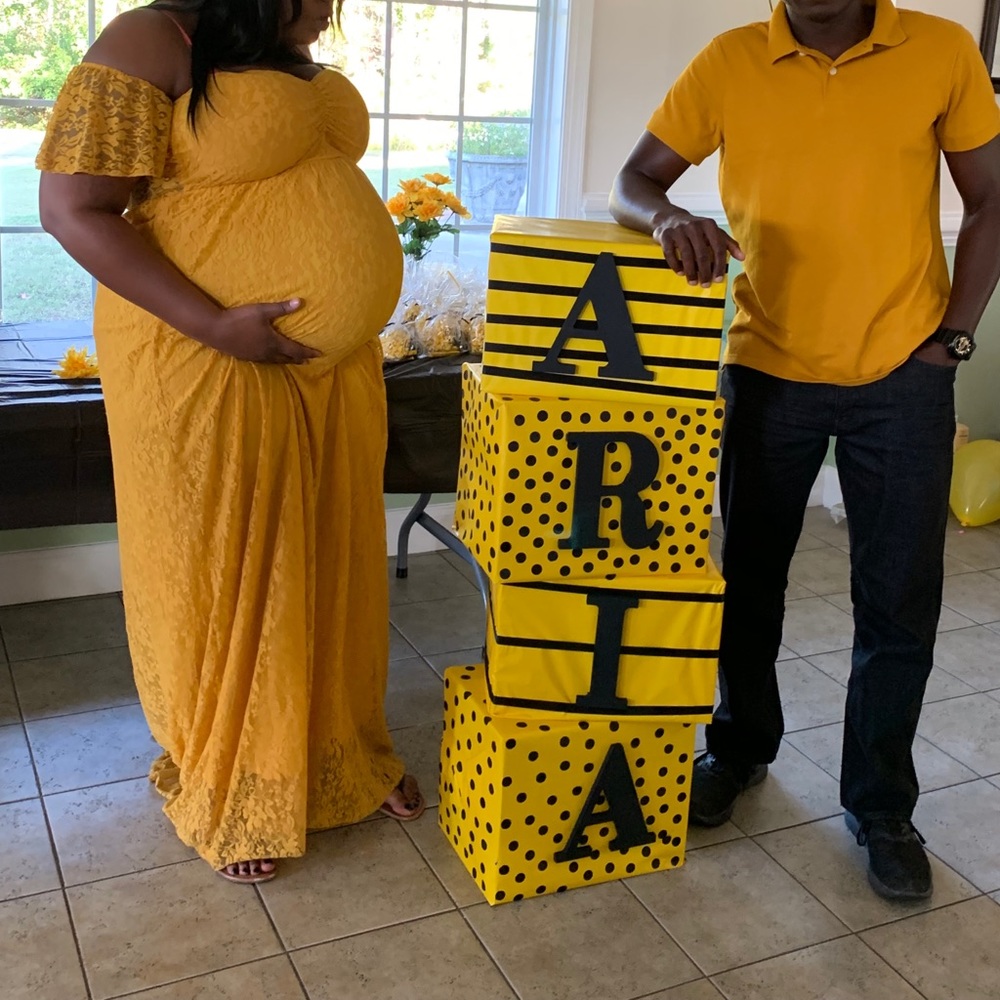 Floor Length Mustard Yellow Maternity Dress